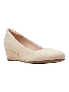 Clarks Wedge Neutral Taupe Espadrilles Canvas Low Heel Wedge Size 12